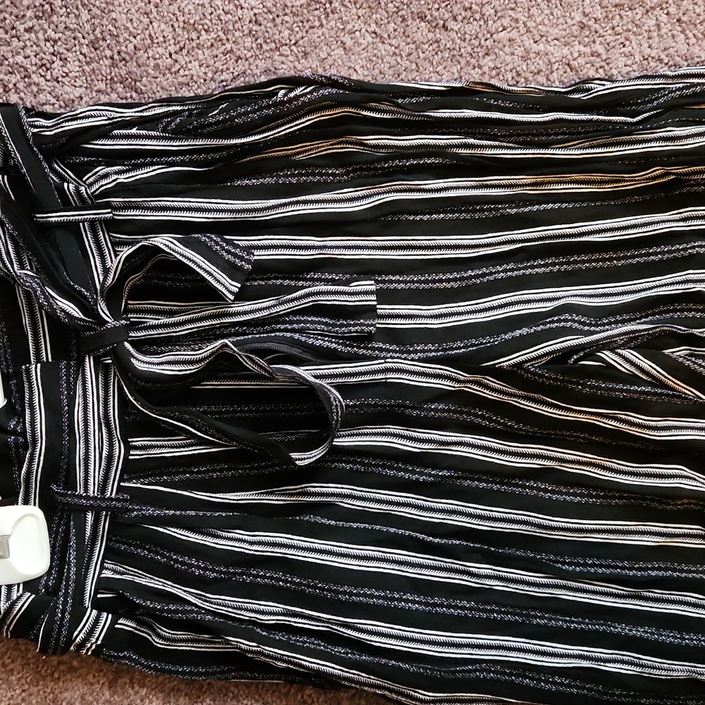 Black striped high waist tie pants